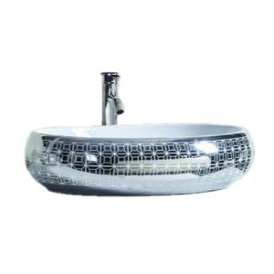 حوض مغسلة بورسلان دائري ديكور ميتاليك فضّي – صيني