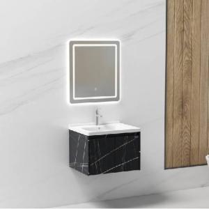 طقم مغسلة حوض مع مرآة لِد أسود 60 سم