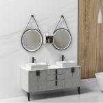 Double Above‑Counter Marble‑Top Vanity Set with LED Mirror – Mini Design