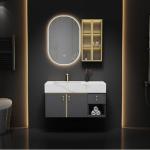 طقم مغسلة حوض رخام مع صيدلية ومرآة لِد صيني 100 سم – إصدار B