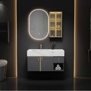 طقم مغسلة حوض رخام مع صيدلية ومرآة لِد صيني 100 سم – إصدار B