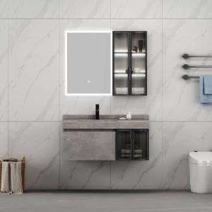 طقم مغسلة حوض رخام مع صيدلية مضيئة ومرآة لِد (تصميم ميني)