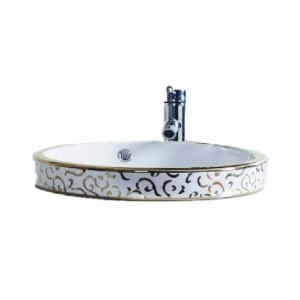 Decorative Round Porcelain Vessel Sink – Gold Decor – Above Counter (China)