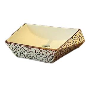 Decorative Square Porcelain Vessel Sink – Gold Decor – Above Counter (China)